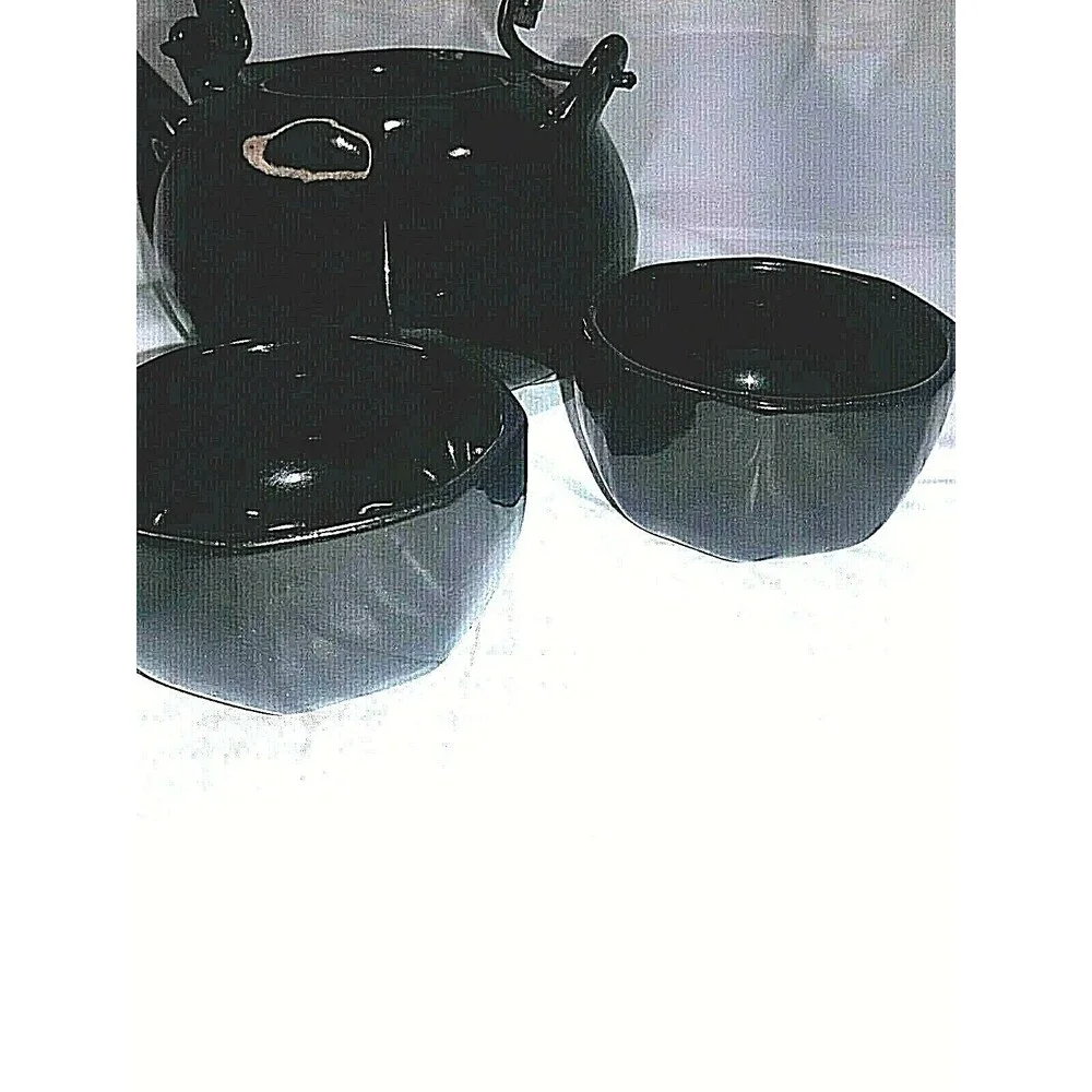 Black Ceramic Tea Set 5 Piece Teapot and 4 Cups